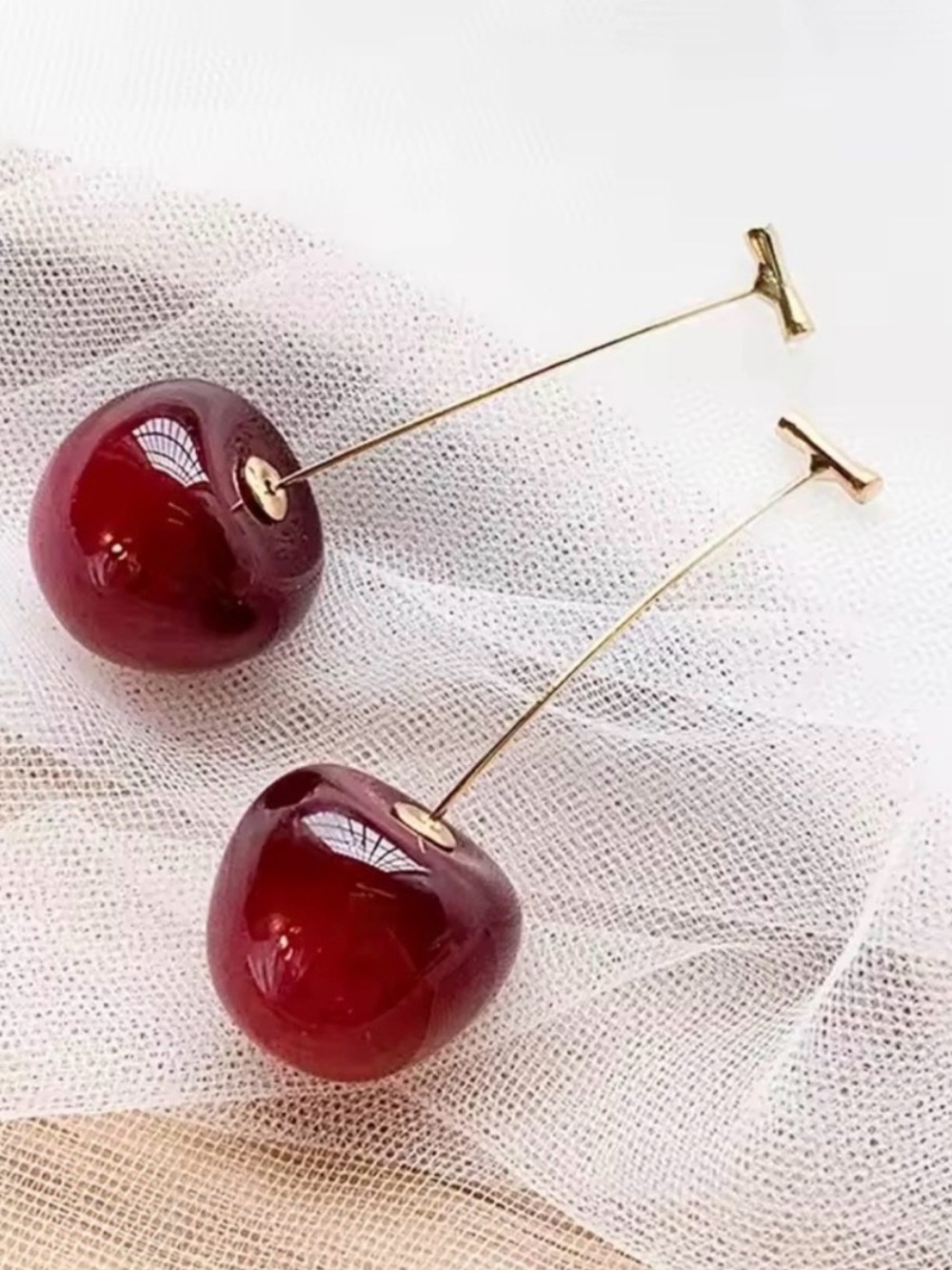 Cherry Red Earrings Beautiful Gift - Picture 4 of 7